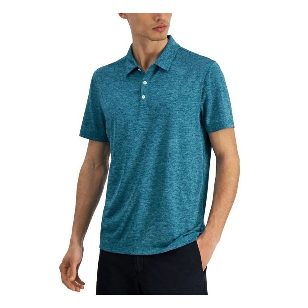 NWT Alfani Men's S Teal Heather Stretch Polo Shirt Moisture Wicking C0746